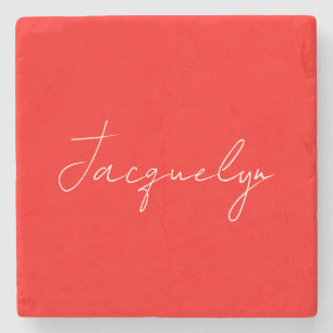 Red Color Plain Elegant Modern Minimalist Name Stone Coaster