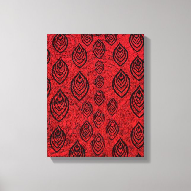 Red color rain / water drops shapes pattern canvas print (Front)