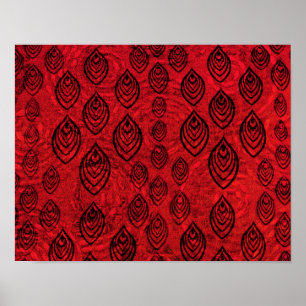 Red color rain / water drops shapes pattern poster