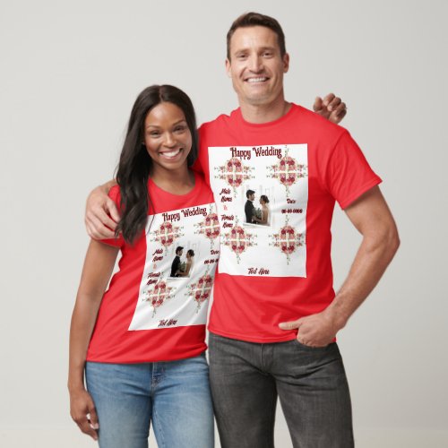 Red Color Wedding Couples marriage Celebration  T_Shirt