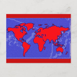 red color world map postcard