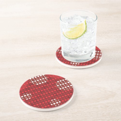 Red Colored Abstract Polka Dots Dark g9 Coaster