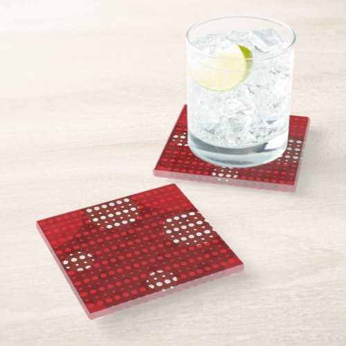 Red Colored Abstract Polka Dots Dark g9 Glass Coaster