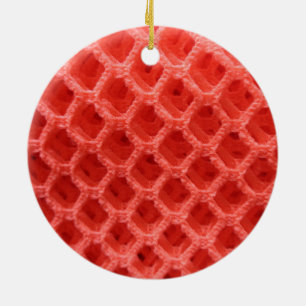 Red Colored Crochet Fabric Look Ceramic Ornament