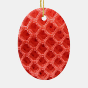 Red Colored Crochet Fabric Look Ceramic Ornament