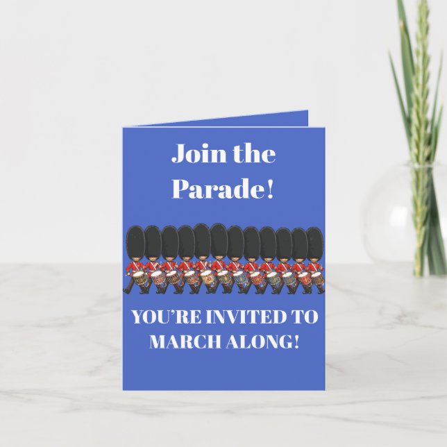 Red-Colored Uniformed Marching Drummers Invitation (Front)