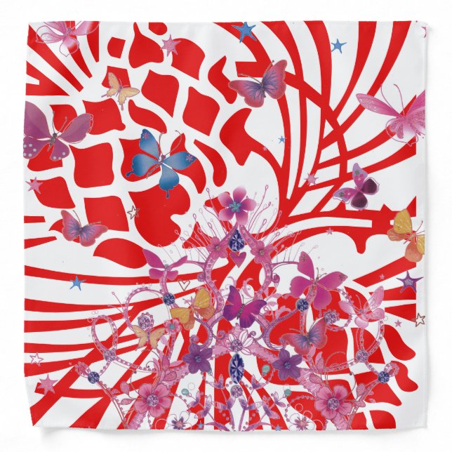 Red Colorful Butterflies Bandana (Front)