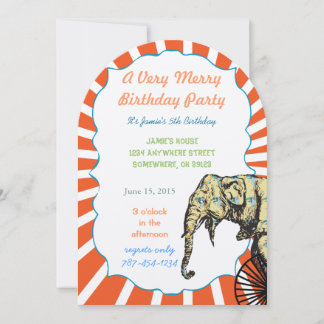 Red Colorful Circus Elephant Biker Birthday Party Invitation