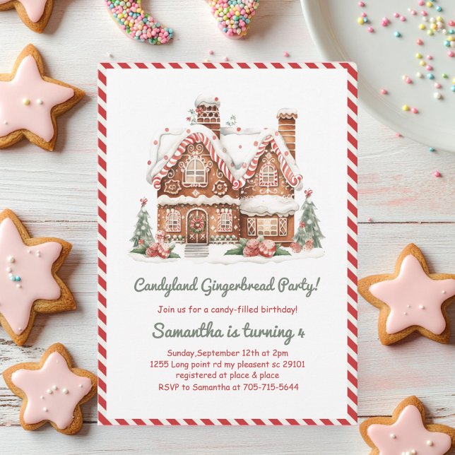 Red & Colorful Gingerbread House Birthday Party Invitation (Creator Uploaded)