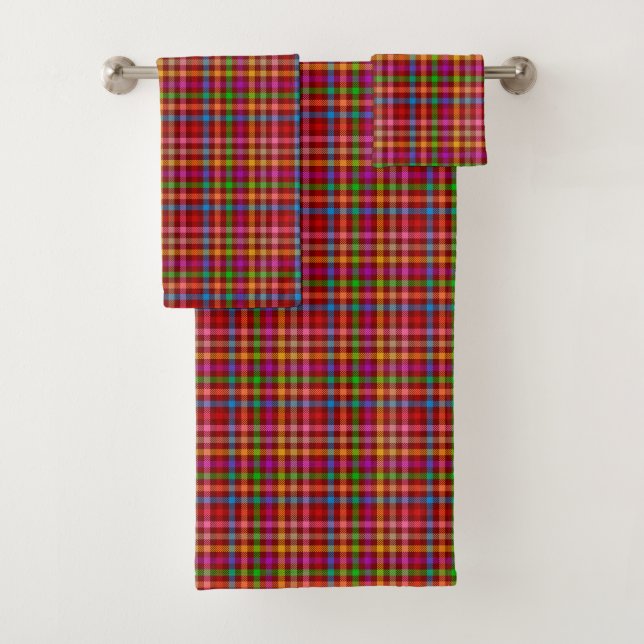 Red Colorful Gingham Plaid Pattern  Bath Towel Set (Insitu)