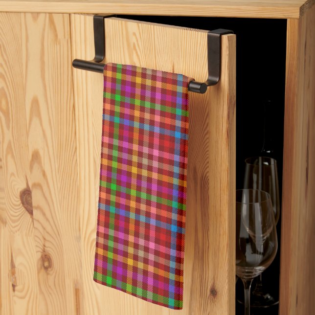 Red Colorful Gingham Plaid Pattern  Kitchen Towel (Thirds Fold)