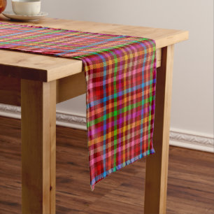 Red Colorful Gingham Plaid Pattern Short Table Runner