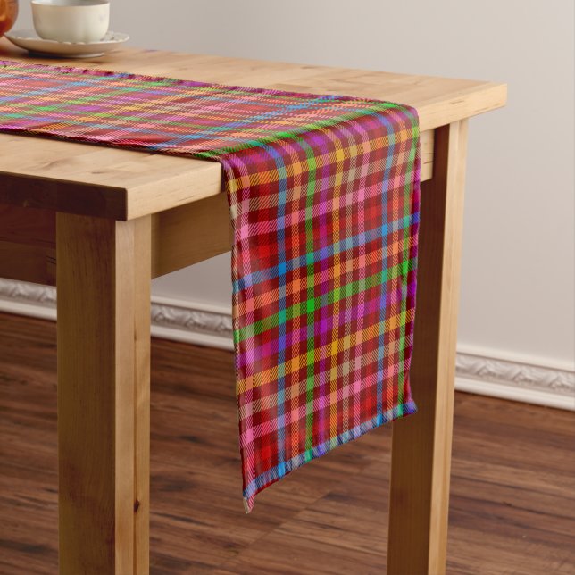 Red Colorful Gingham Plaid Pattern  Short Table Runner (In Situ)