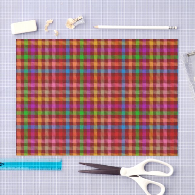 Red Colorful Gingham Plaid Pattern  Tissue Paper (Craft)