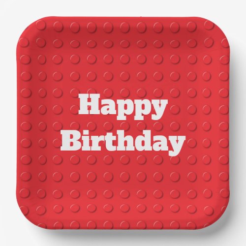 Red Colorful Kids Birthday Building Blocks Paper Plates