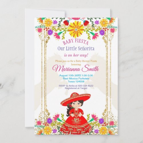 Red Colorful Mexican Floral Fiesta Baby Shower  Invitation
