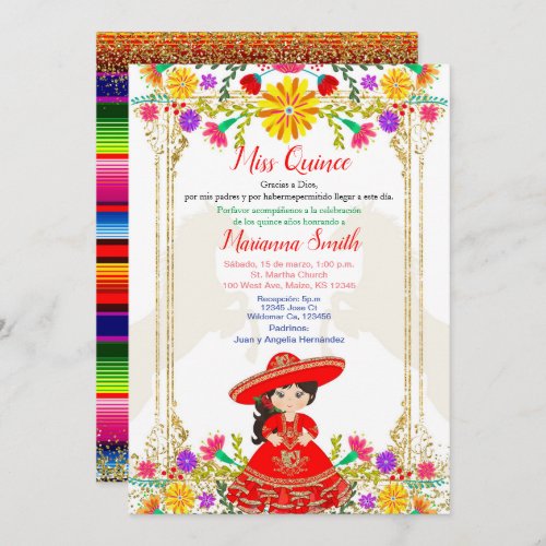 Red Colorful Mexican Floral Quinceaera   Invitati Invitation