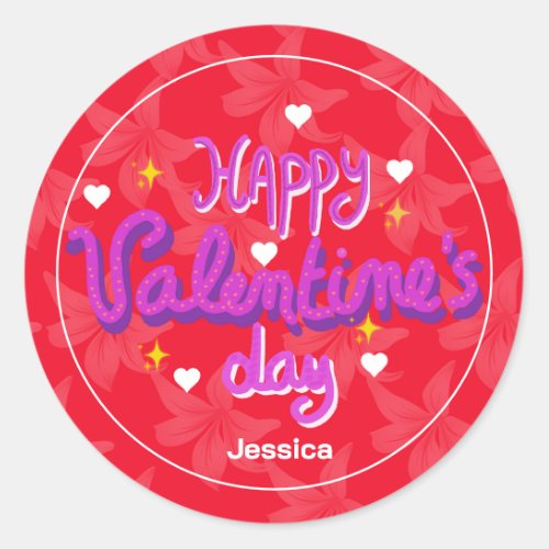 Red colorful modern valentines day love bff classic round sticker