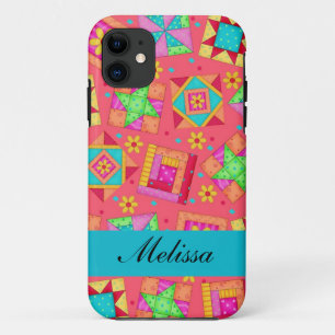 Red Colorful Patchwork Quilt Blocks Custom iPhone 11 Case