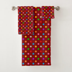 Red Colorful Rainbow Polka Dots Design Bath Towel Set
