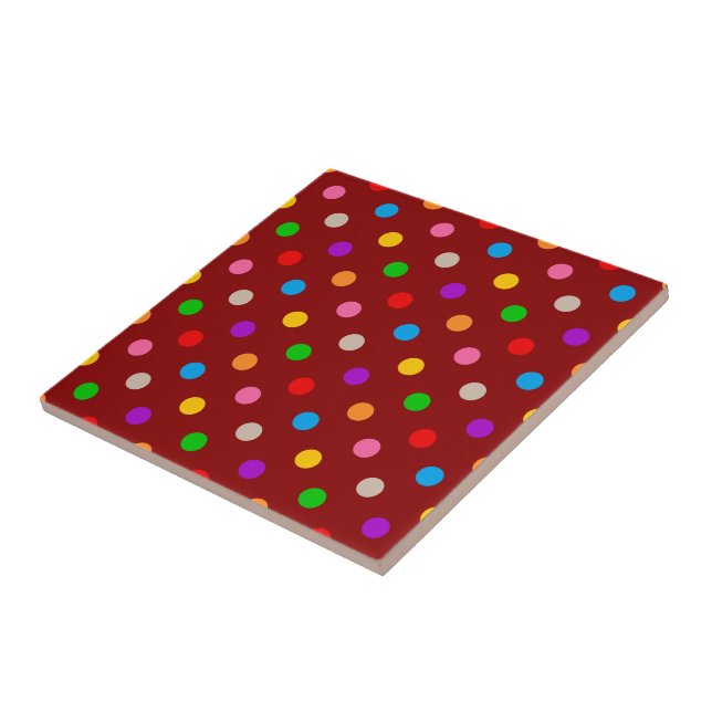 Red Colorful Rainbow Polka Dots Design  Ceramic Tile (Side)