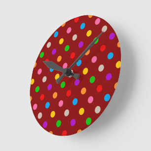 Red Colorful Rainbow Polka Dots Design Round Clock