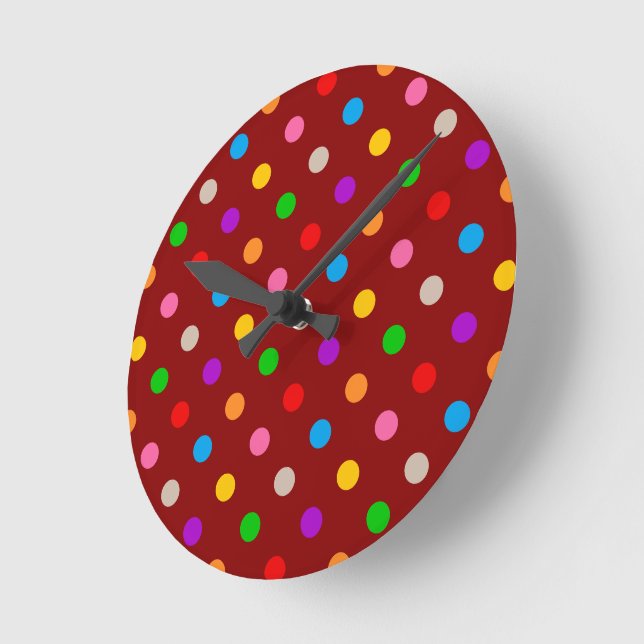 Red Colorful Rainbow Polka Dots Design  Round Clock (Angle)