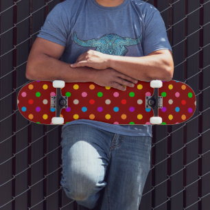 Red Colorful Rainbow Polka Dots Design Skateboard