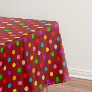 Red Colorful Rainbow Polka Dots Design  Tablecloth