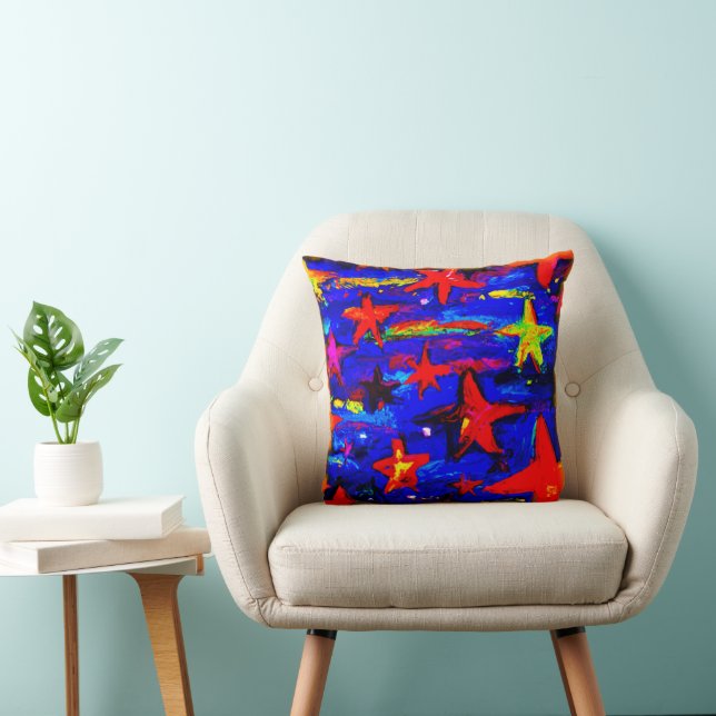 Red Colorful Stars. Buy Now Throw Pillow (Chair)