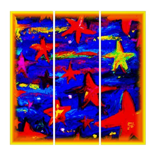 Red Colorful Stars Buy Now Triptych
