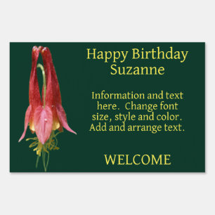 Red Columbine Flower Personalized Birthday Sign