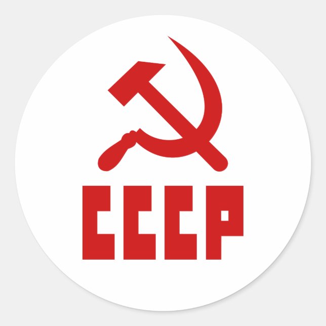 Red Communist CCCP Russian Hammer and Sickle Classic Round Sticker (Front)
