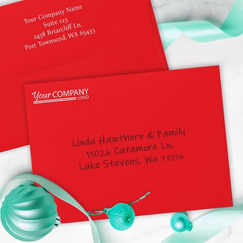 Red Company Holiday Card Logo Pre_addressed 5x7 Envelope