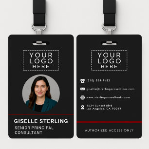 Red Company Name Tag Custom Photo ID Logo Badge