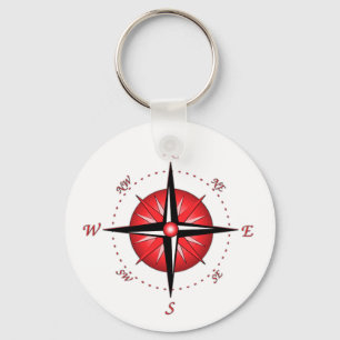 Red Compass Rose Keychain