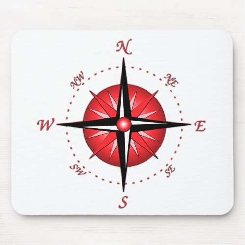 Red Compass Rose Mouse Pad