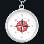 Red Compass Rose Silver Plated Necklace<br><div class="desc">Vintage red compass rose</div>