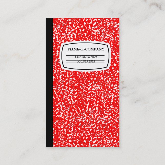 red composition book business card (Front)