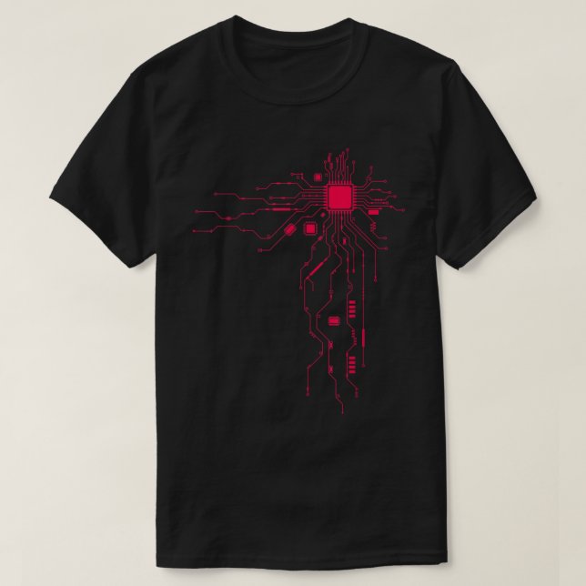 Red Computer CPU Core Heart Geek  T-Shirt (Design Front)