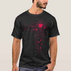 Red Computer CPU Core Heart Geek  T-Shirt