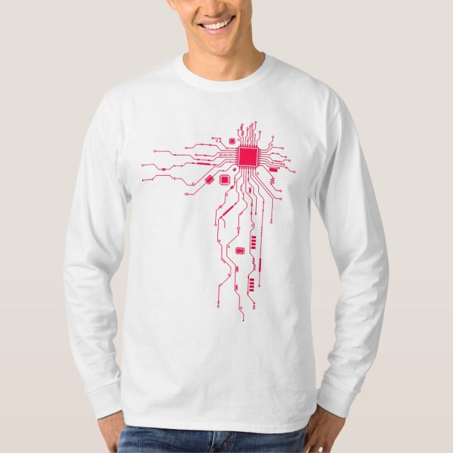 Red Computer CPU Core Heart Geek  T-Shirt (Front)