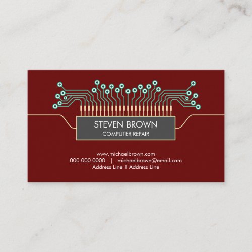 Red Computer engineer Science Circuit Board Coding Business Card