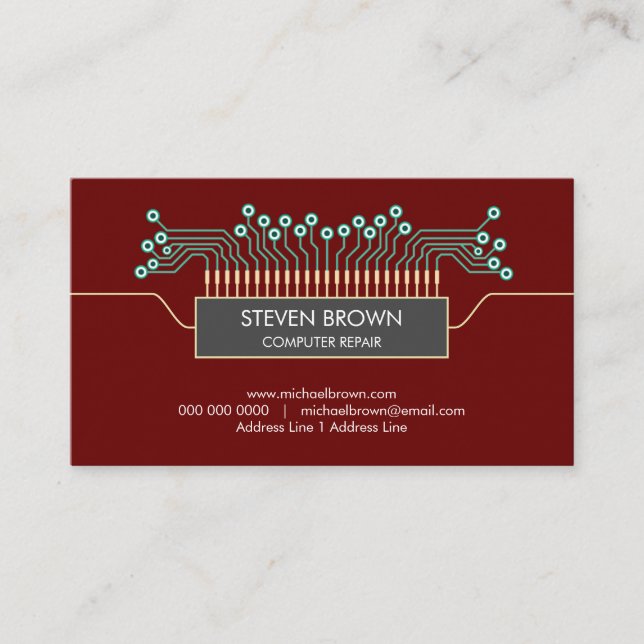 Red Computer engineer Science Circuit Board Coding Business Card (Front)