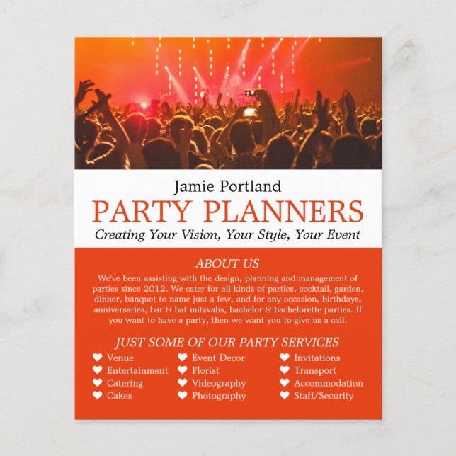 Red Concert Crowd, Party Event Planner Advertising Flyer (Front)