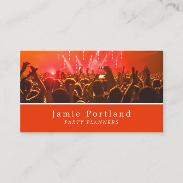 Red Concert Crowd, Party Event Planner Business Card (Front)