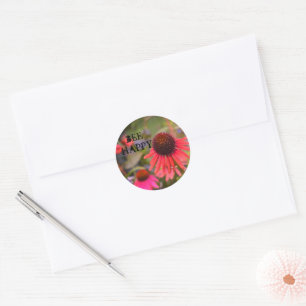 Red Cone Flowers Echinacea Fun Bee Happy Classic Round Sticker