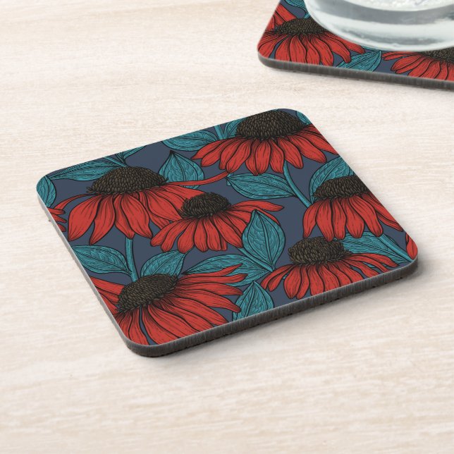 Red coneflowers beverage coaster (Left Side)