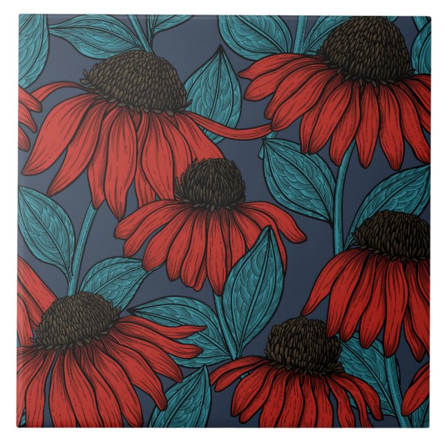 Red coneflowers ceramic tile (Front)