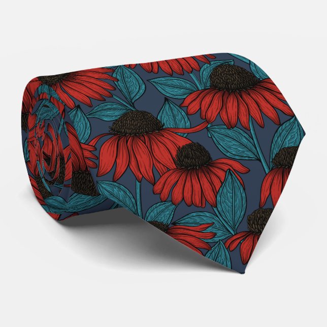 Red coneflowers neck tie (Rolled)